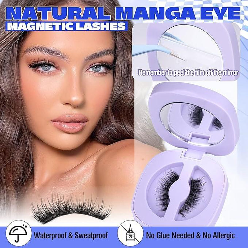 Magnetic Eyelashes with Applicator No Glue Needed Magnetic Lashes Natural Look Wispy False Eyelashes Reusable Cat Eye Lashes Kit Easy to Wear and Remove